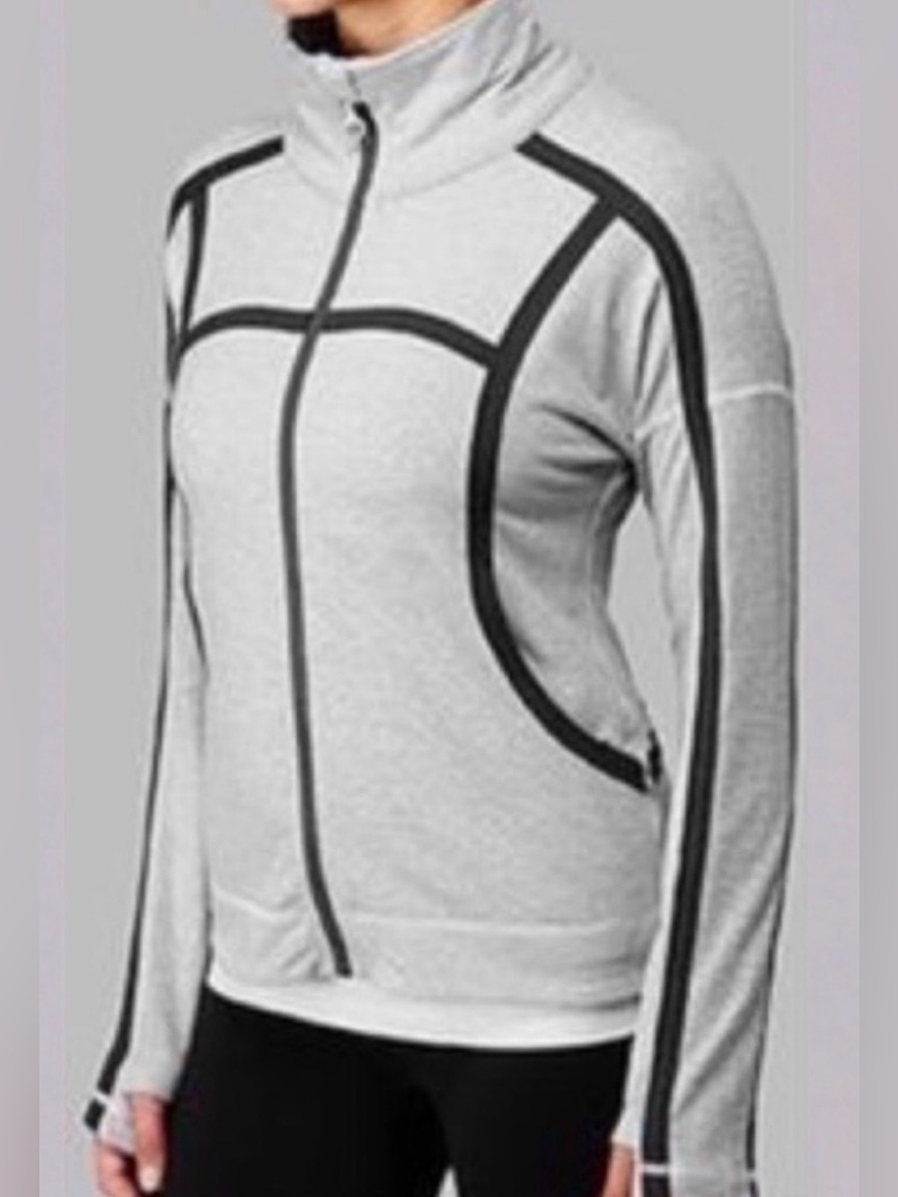 Lululemon Mynah Zip Up Jacket Mini Stripe Pockets Thumbholes Gray/White Size 6